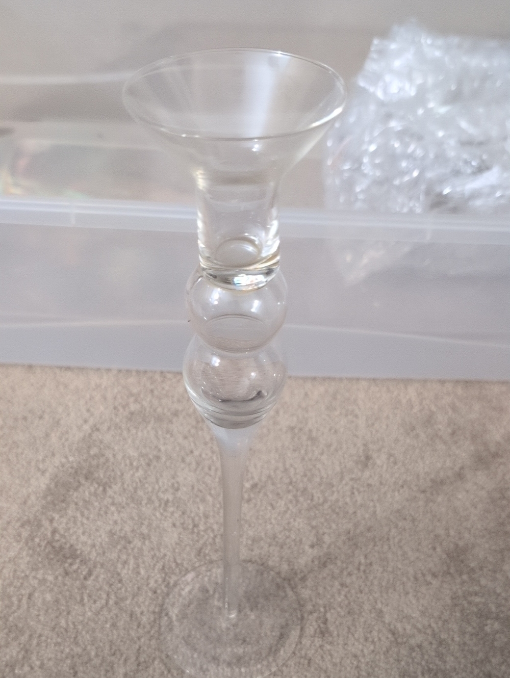 vintage clear glass double-baluster taper candlestick holder.